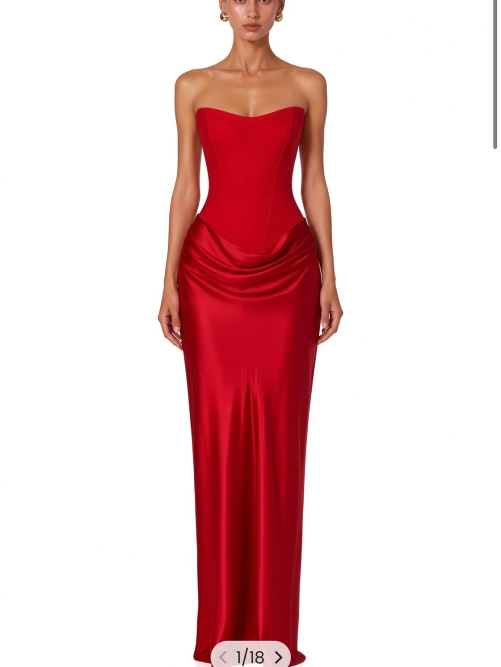 Red Strapless Corset Satin Evening Gown